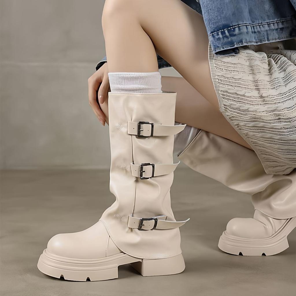 Retro Versatile Trend Fashion Thick Leg Boots 2025 Autumn New Cowboy Knight Boots Trousers Stacked Boots Women