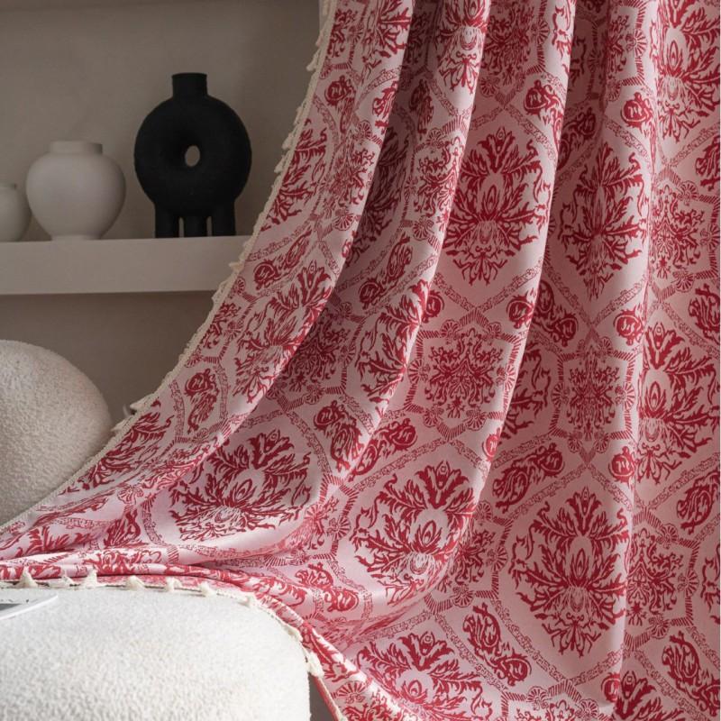 French Style Jacquard Curtains With Tassels Semi-Sheer Living Room Bedroom Balcony