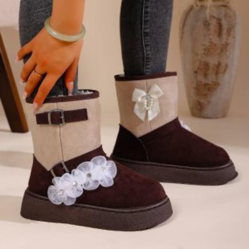 

Women s thick bottom large size thickened winter warm fur one snow boots padded lining ankle boots non-slip hiking sports cotton shoes 42