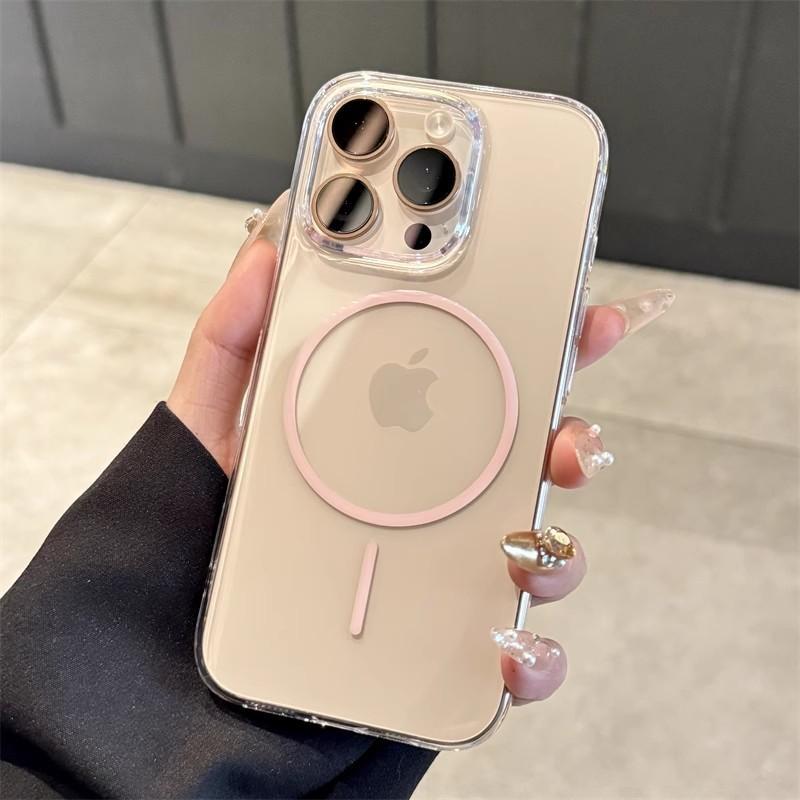 Transparent thin ring magnetic attraction is suitable for IPhone16promax mobile phone case, Apple 15 advanced sense all-inclusive PC protective case.