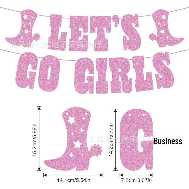 Let s Go Girls Rodeo Western Party Cowgirl Birthday Glitter Banner розовый