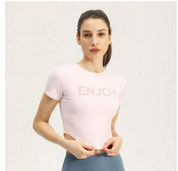 

Женская прилегающая футболка для йоги с эффектом «обнажённости»: Футболка с коротким рукавом, Модная спортивная одежда для бега Medium