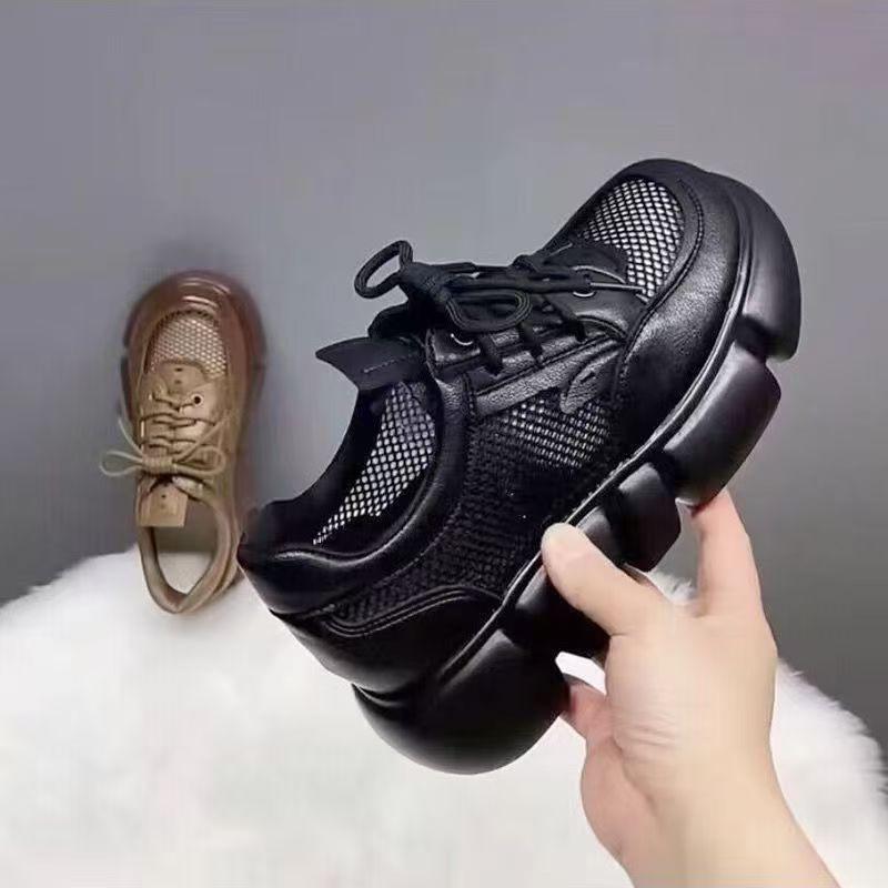 

Hollow single shoes women s summer fashion mesh small thick-soled muffin loafers casual retro height increase and comfort 39 чёрный