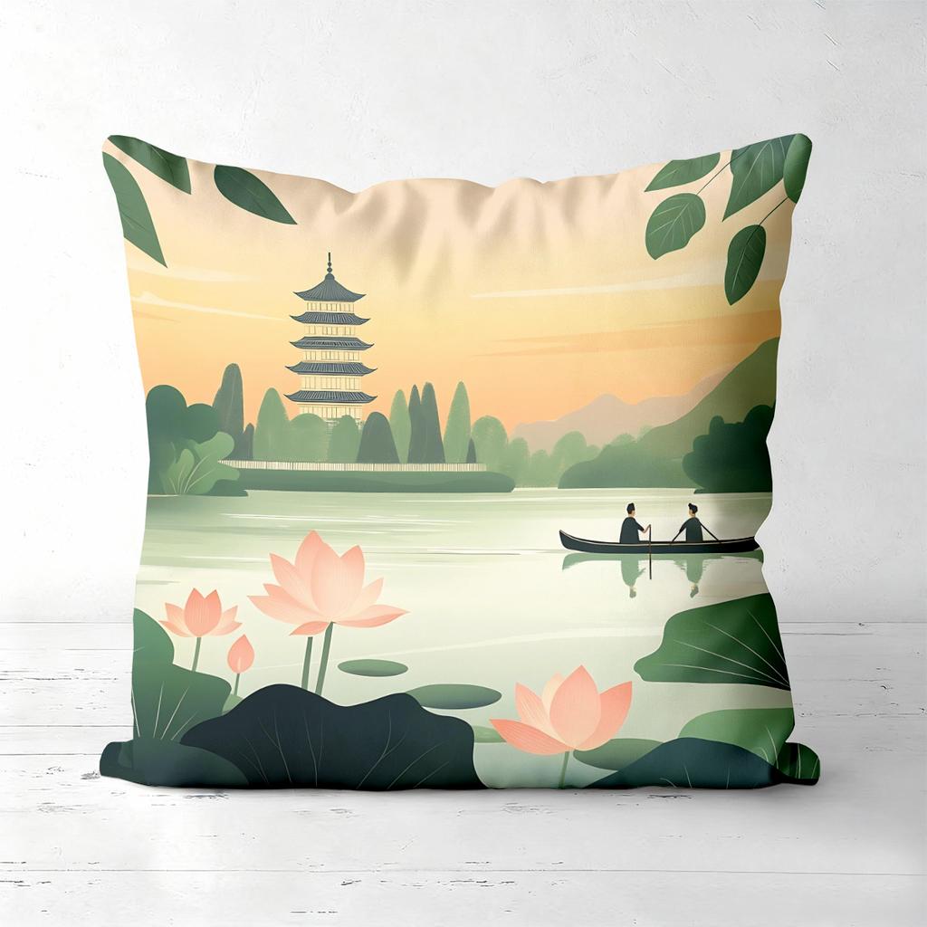 Chinese Style Landscape Printed Decorative Throw Pillows Polyester pillowcase, sofa decorative cushion cov Headboard Pillow