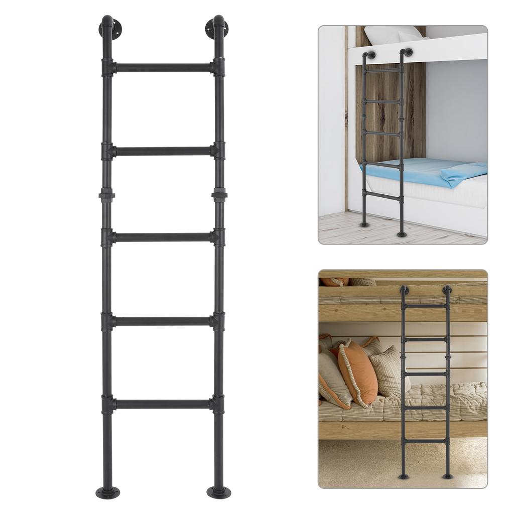 5-Step 170cm Carbon Steel Ladder,Black Wall&Floor-Mounted Ladders for Caravans,Dormitory Double Beds
