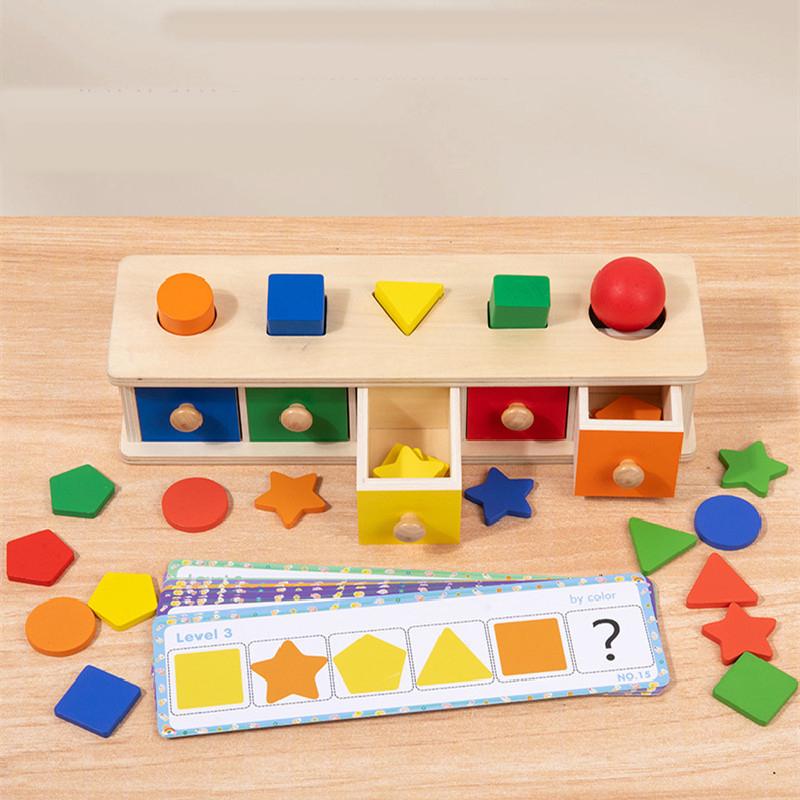 Montessori  Wooden Color Shape Sorting Box Game Geometric Matching Blocks Early Learning Educational Toy Gift for 3 4 5