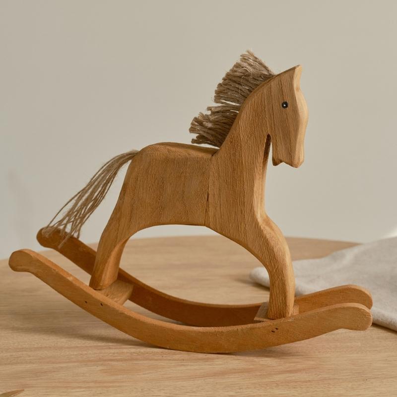 Wooden Rocking Horse Statue Elegant Carved Horse Figurine Home Accent Ornament For Coffee Table Or Nursery Decors Gift