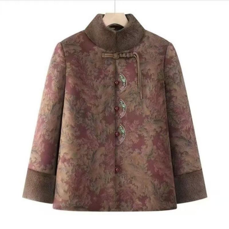 Grandma Winter Cotton-padded Woman Old Woman Autumn and Winter Clothes Old Man Cotton-padded Mother Cotton-padded Jacket Fleece Coat