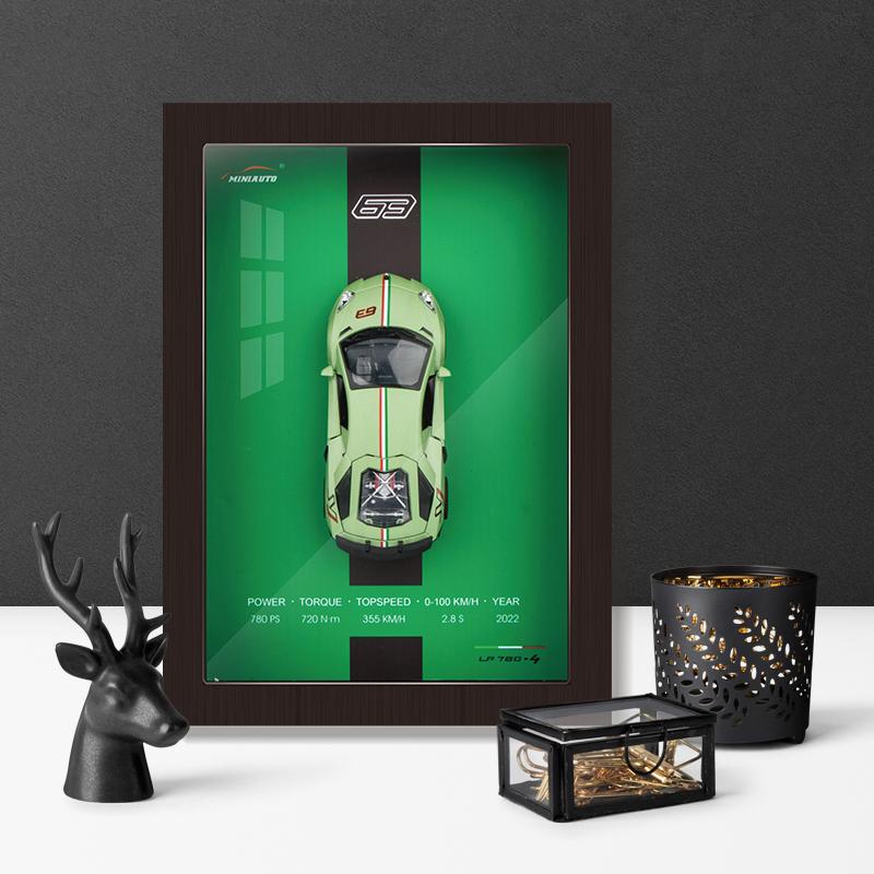 1:32 3D Photo Frame Wall Hanging Paintings Alloy Metal Diecast Model Car Home Trendy Decorations Ornament Collectibles Birthday