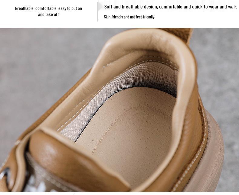 Women's Genuine Leather Retro Lace-Up Sneakers with Thick Soles - Spring Casual Cowhide Loafers