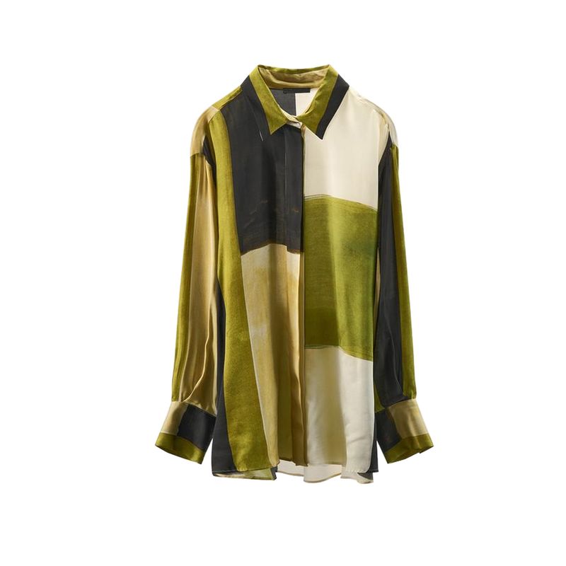 Summer New Long sleeve Lapel Print Shirts 9063816 Mid-Waist Silk Satin Texture Printed Pants 9064816