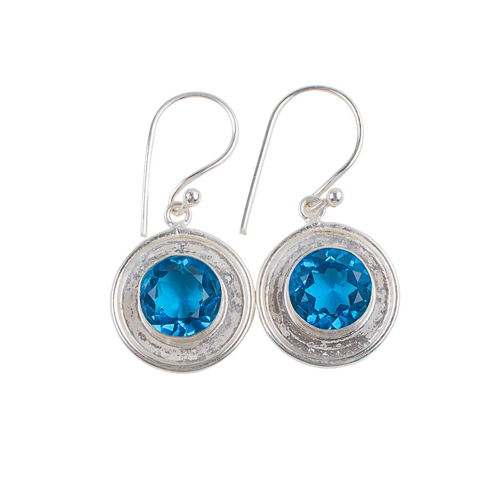 Swiss Blue Topaz Gemstone 925 Sterling Silver Handmade Jewelry Drop/Dangle Earrings 1.40" For Anniversary Gift EE-4-4