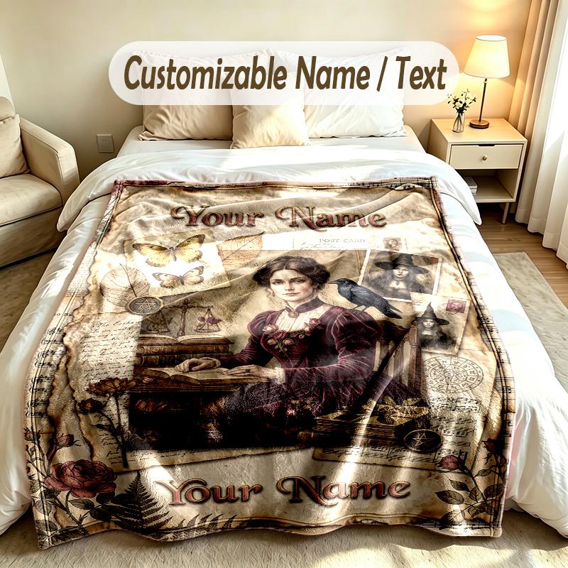 Vintage Retro Theme Custom Blanket Personalized Name & Text Customized Soft Warm Throw Blanket Home Decor