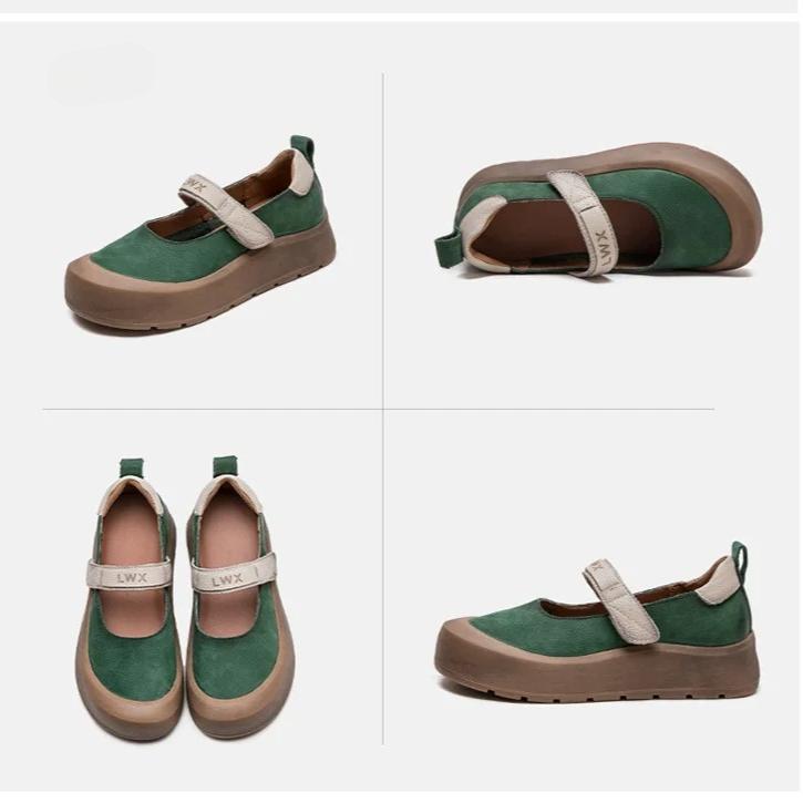 Johnature Casual Thick Soled Shoes Round Toe Genuine Leather Comfortable Women's Flat Platform Shoes