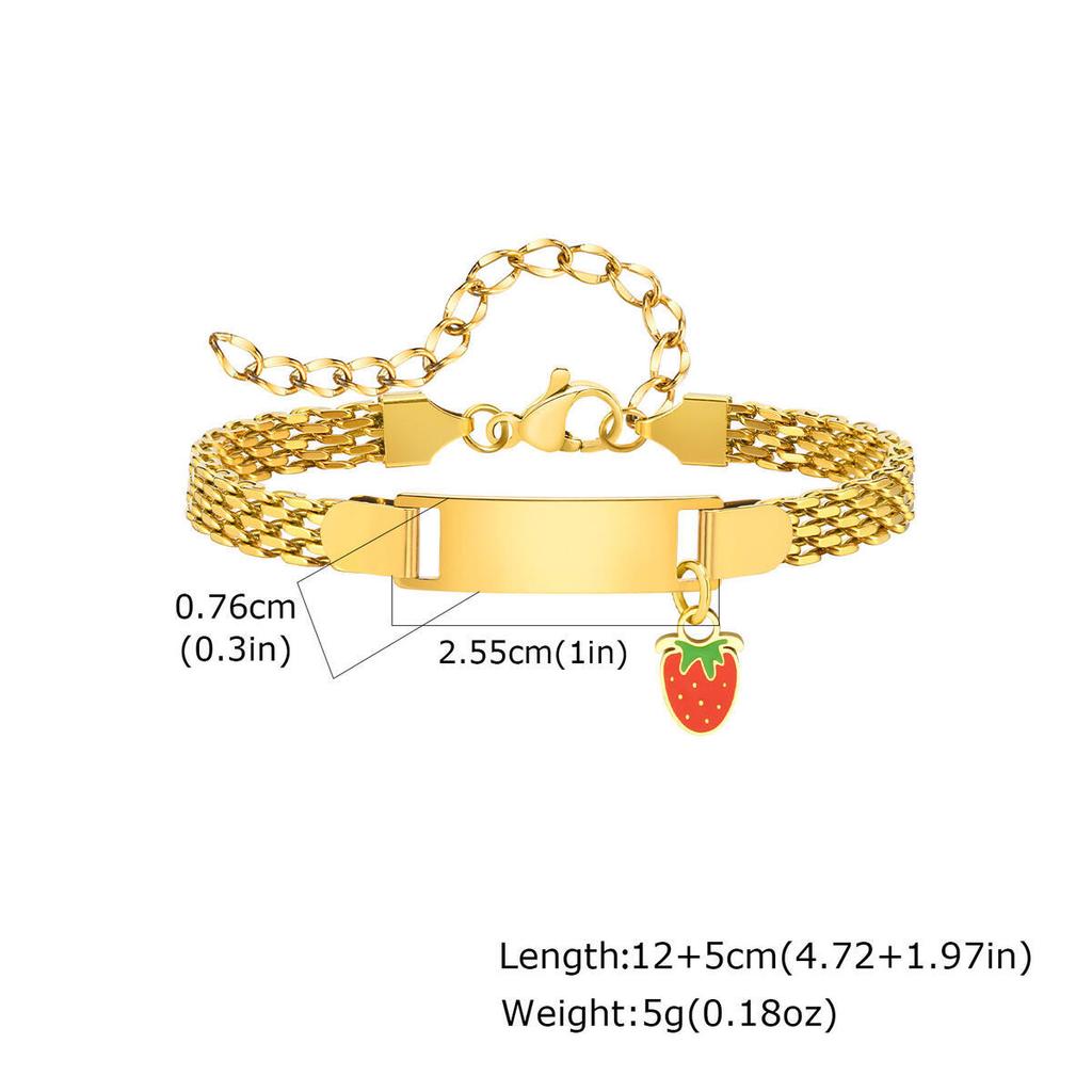 Vnox Customized Baby Bracelets With Fruit Pendant, Stainless Steel Cuban Mesh Chain Free Engraving Bar, Jewelry Birthday Gift