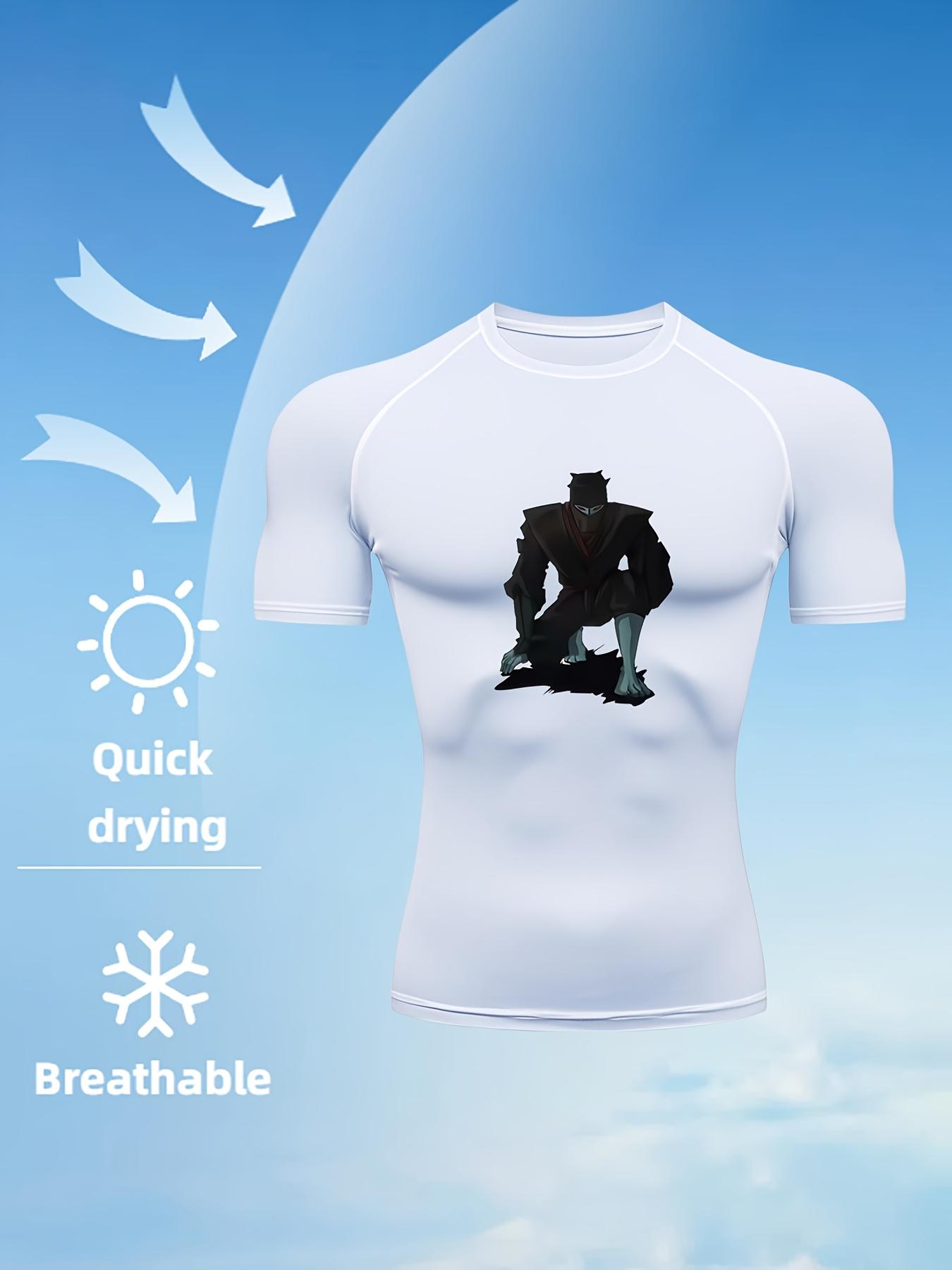 Men s Compression Shirt Quick Dry White Gym T-Shirt Anime Character Print Workout Sportswear S белый