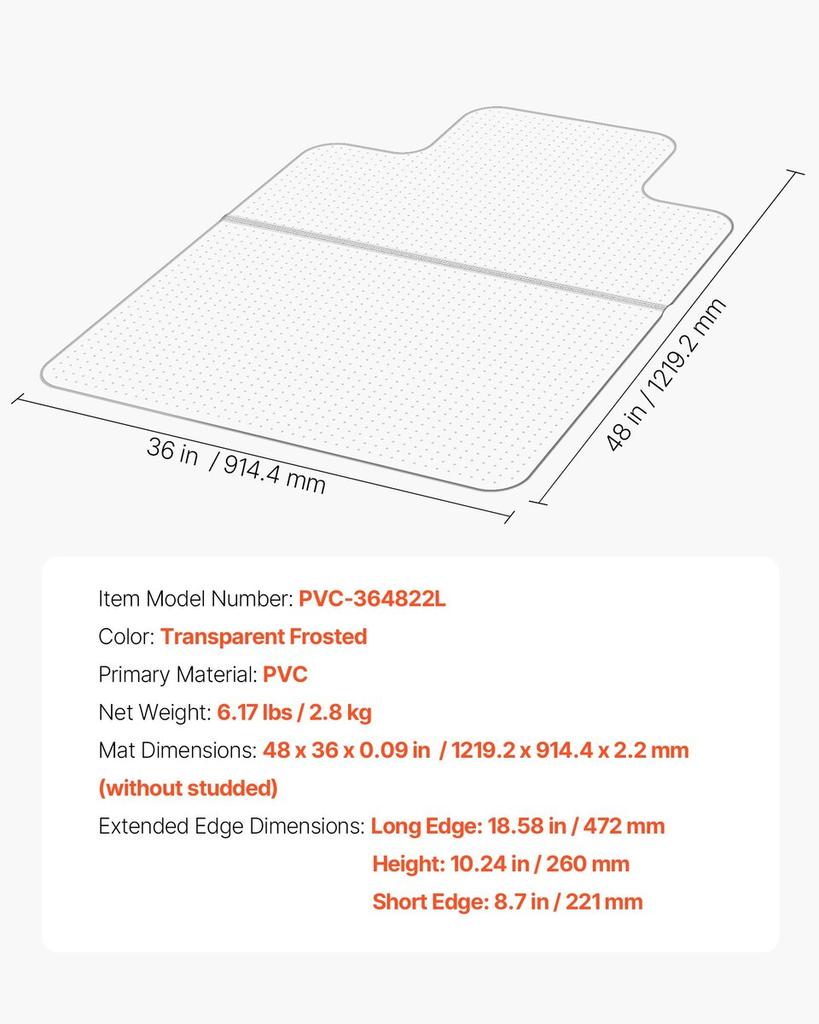 Chair Mat with Lip, 915 x 1225 mm Office Chair Mat for Low Pile Carpeted Floors, Plastic Floor Protector Rug with Studded, Non-Slip & Easy to Clean,
