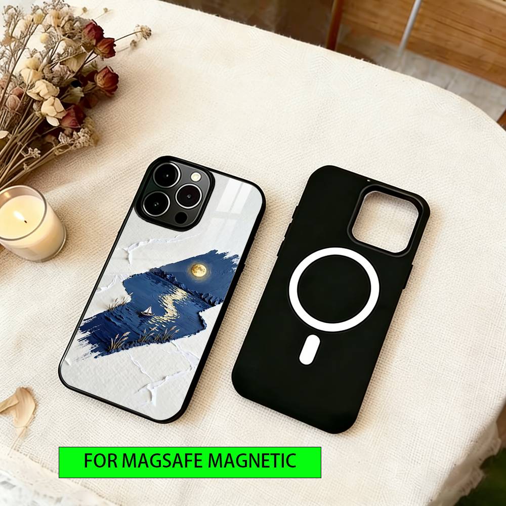 Monochrome Oil Painting Phone Case For iPhone17,16,15,14,13,12,11 Plus,Pro Magnetic with Magsafe Wireless Charging