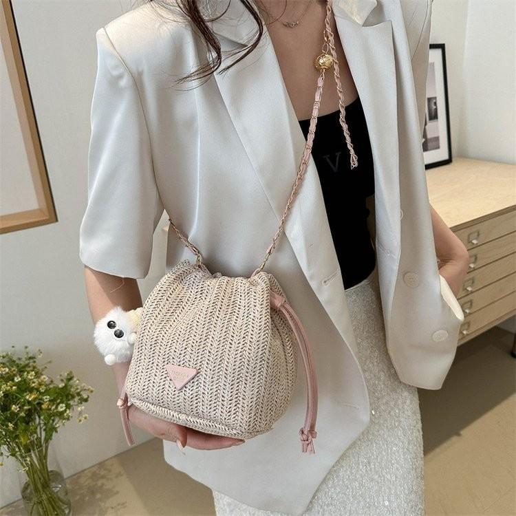 Mini Cute Womens Bucket Bag Trendy Woven Floral Design Phone Holder In Soft Polyester