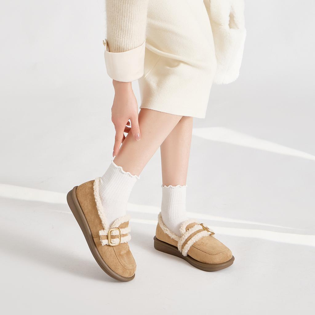 Thick-soled Velvet Women's Winter Fluffy Shoes with One Foot On Cotton Shoes