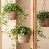 Decorative Straw Hanging Basket Handmade Macrame Plant Storage Basket Flower Pot  Home Decor