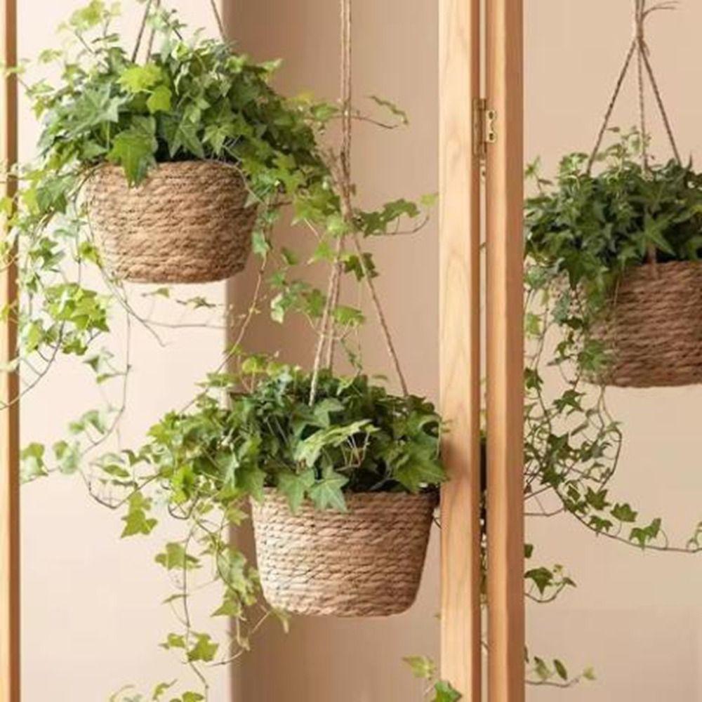 Decorative Straw Hanging Basket Handmade Macrame Plant Storage Basket Flower Pot  Home Decor