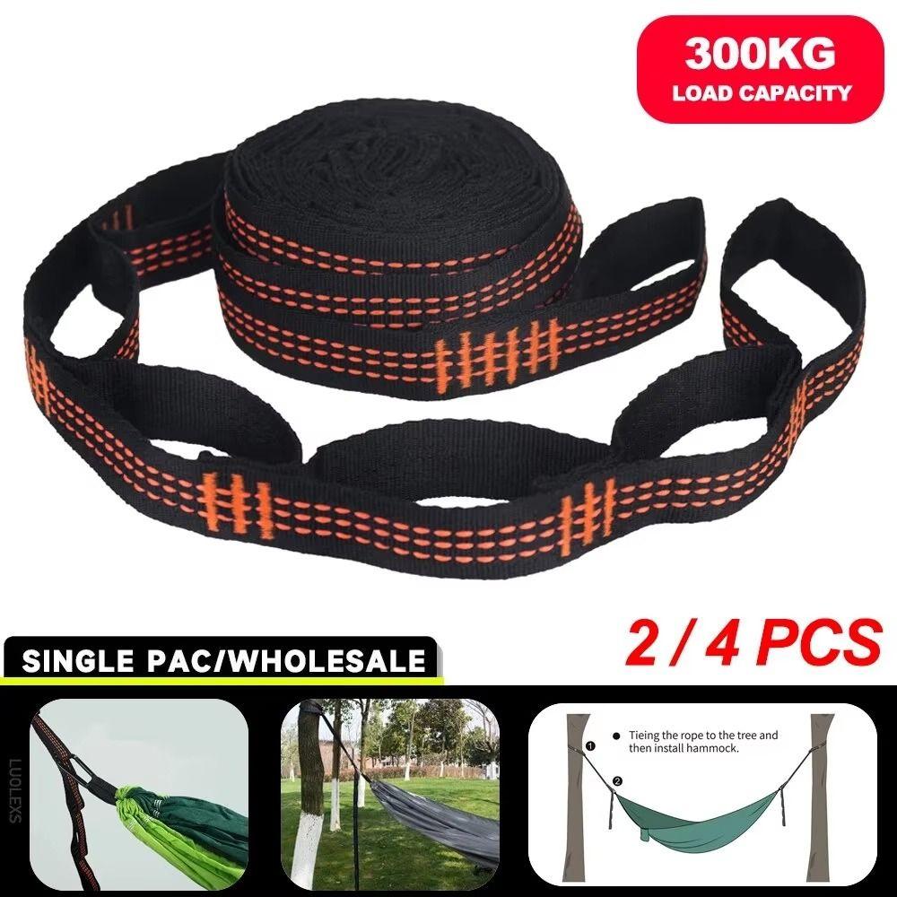 2/4Pcs Special Reinforced Hammock Straps Polyester High Load-Bearing Tree Hanging Rope 5 Ring Barbed Black