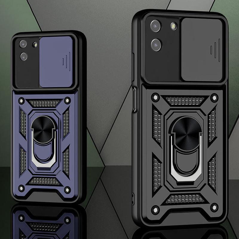 Military Grade Shockproof Armor Ring Case For OPPO Realme C21Y C11 C25 C20 C31 C35 9 8 Pro A54 A74 A94 A52 A72 A92 Slide Camera Lens Protection Cover