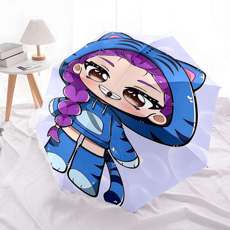 

1pc Blue Tiger Hoodie with Cat Ear Design - Automatic Opening/Closing Umbrella, Portable Tri-Fold Design, 8-Bone Iron Frame, Outdoor Umbrella, Ideal G