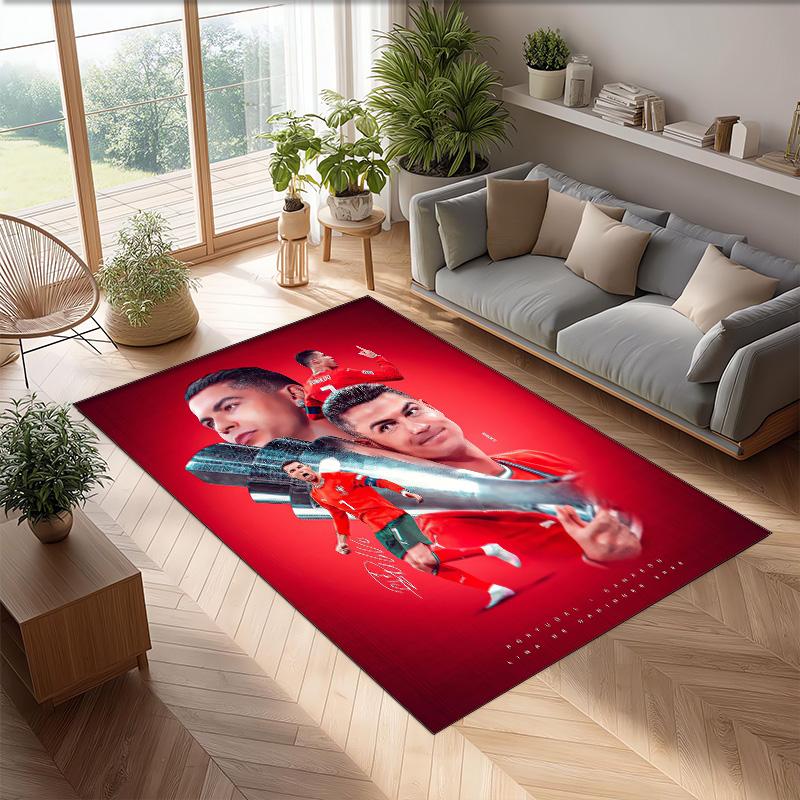 Tappeto in Flanella Stampato Cristiano Ronaldo Antiscivolo Morbido Poliestere Tappeto per Pavimento Tappetino Decorativo per Interni per Camera da Letto Soggiorno Divano