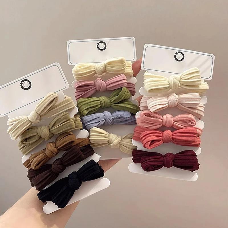 5pcs/Set Simple Bow Hair Ties Ropes Colorful Elastic Seamless Ponytail Holder Rubber Band For Toddler Girls
