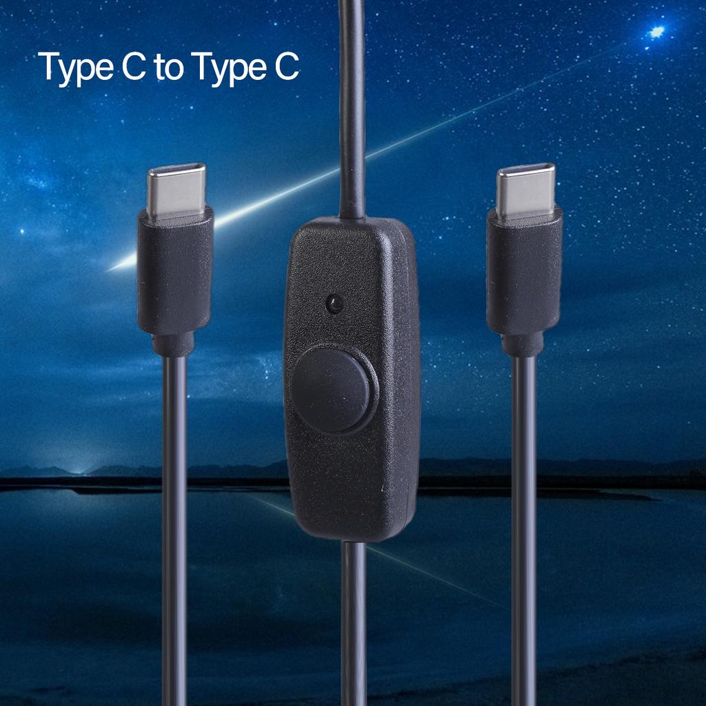 USB Type C Data Cable with Power Switch Button Male To Male Charging Extension Cord Wire for LED Light Fan Desk Lamp