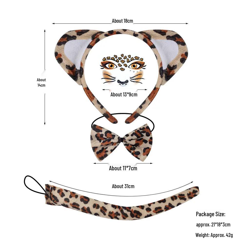 Set Maschera di Halloween per Bambini con Fascia Testa Testa di Leopardo e Orecchie da Gatto con Adesivi per il Viso
