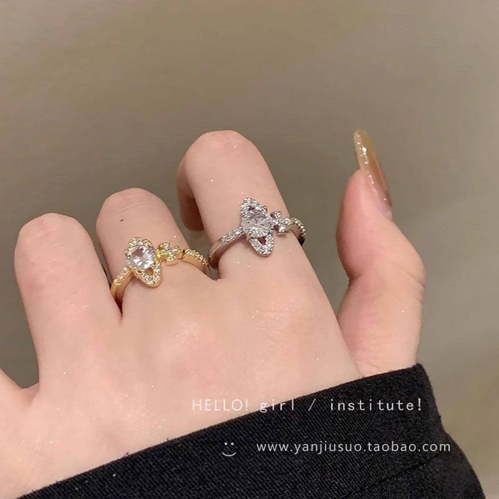 Gold Sliver Paved Diamond Universal Cuff Rings For Women Copper Inlaid Rhinestone Finger Accessory