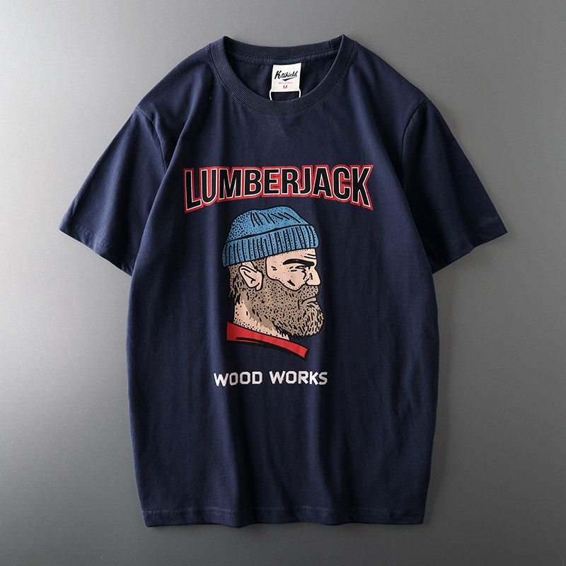 Export Original Tail Order Cut Label Amekaji T-Shirt Men s Short Sleeve Fashion Brand All-Matching Cotton Men s Clothing Men T-shirt Top Navy Blue M