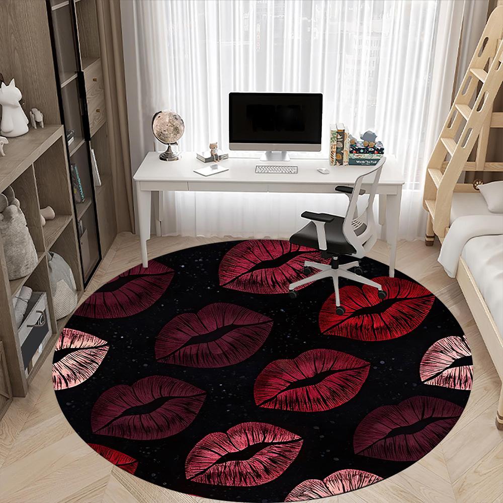1 Stück Teppich mit Lippenmuster für das Büro, rutschfest, runder Teppich, weich und bequem, Teppich für das Büro, leichte runde Bodenmatte yy251226071