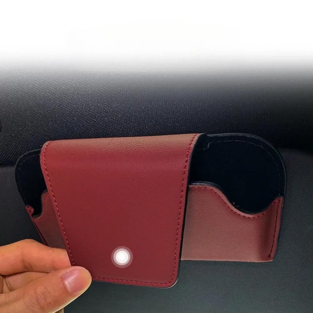 Car Sunglasses Holder Premium Leather Wear ResistantAuto Sun Visor Glasses Holder Protective Box Auto Eyeglasses Storage Case