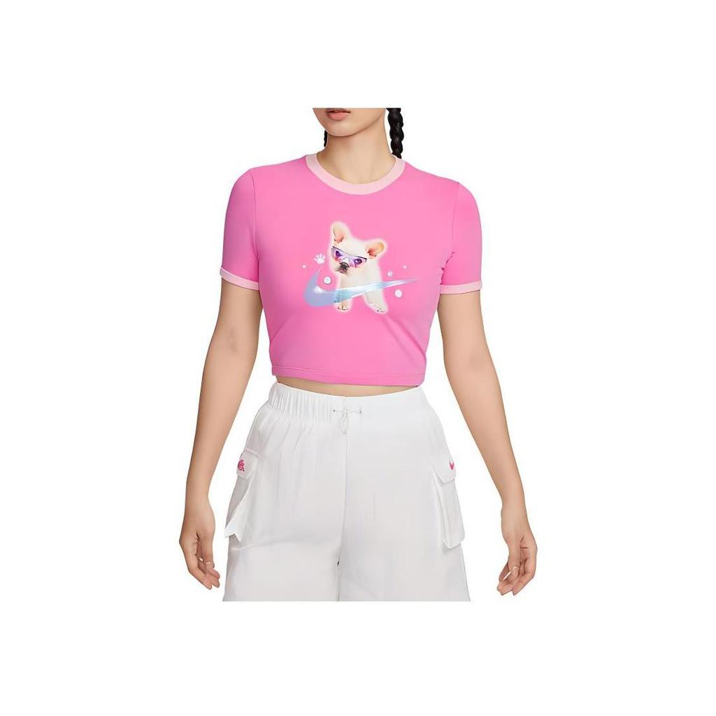 Nike Sportswear Logo Animal Print Short Sleeve T-Shirt Women Tops Playful-Pink HM4621-675