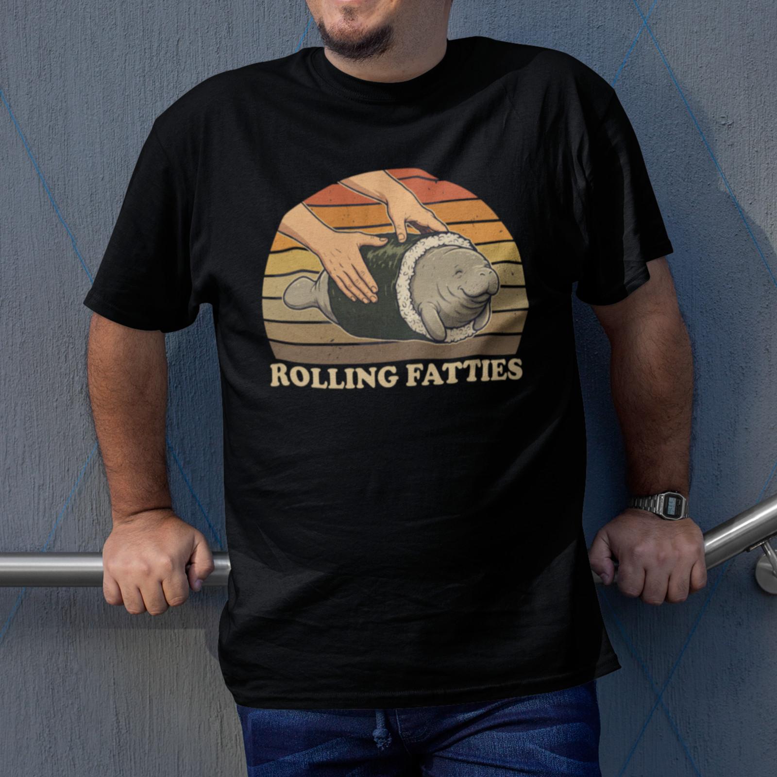 Rolling Fatties Manatee T-Shirt Funny Animal Graphic Tee Unisex Black M