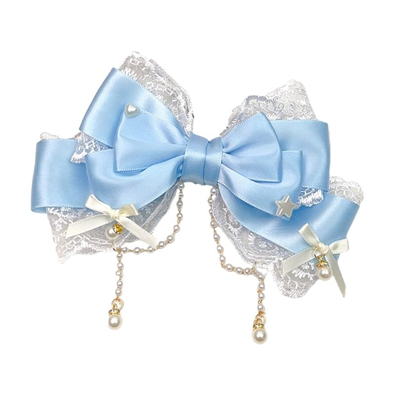 Grazioso fermaglio per capelli con nappe per bambini con fiocco e perle Accessorio portatile per feste e uso quotidiano