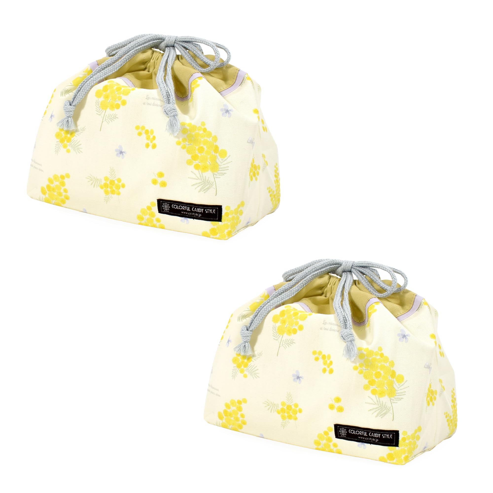 

COLORFUL CANDY STYLE Drawstring Lunch Bags with Name Tags, Mimosa Fleur Design, Set of 2, Girls Cute, Kids Medium Gusseted Lunch Bags, Lunch Bags,