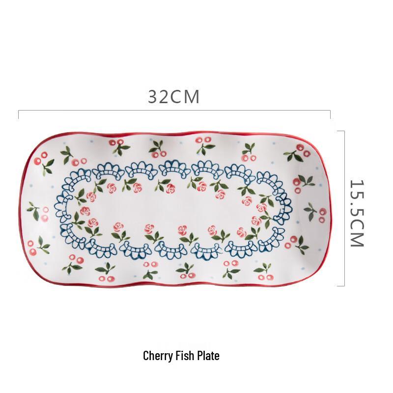 Japanese Style 12-inch Cherry Ceramic Plate