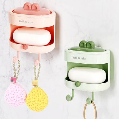 3 In 1 Soap Holder Back Scrubber Kit Wall Mount Comfortable Soap Box with Soft Brush with Hooks Creative