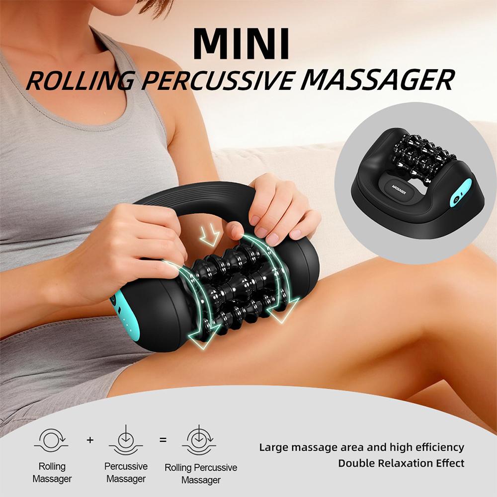 Rechargeable Rolling Percussive Massager Handheld Roller Massager Body Fatigue Relief Deep Tissue Muscle Rolling Massage Tool