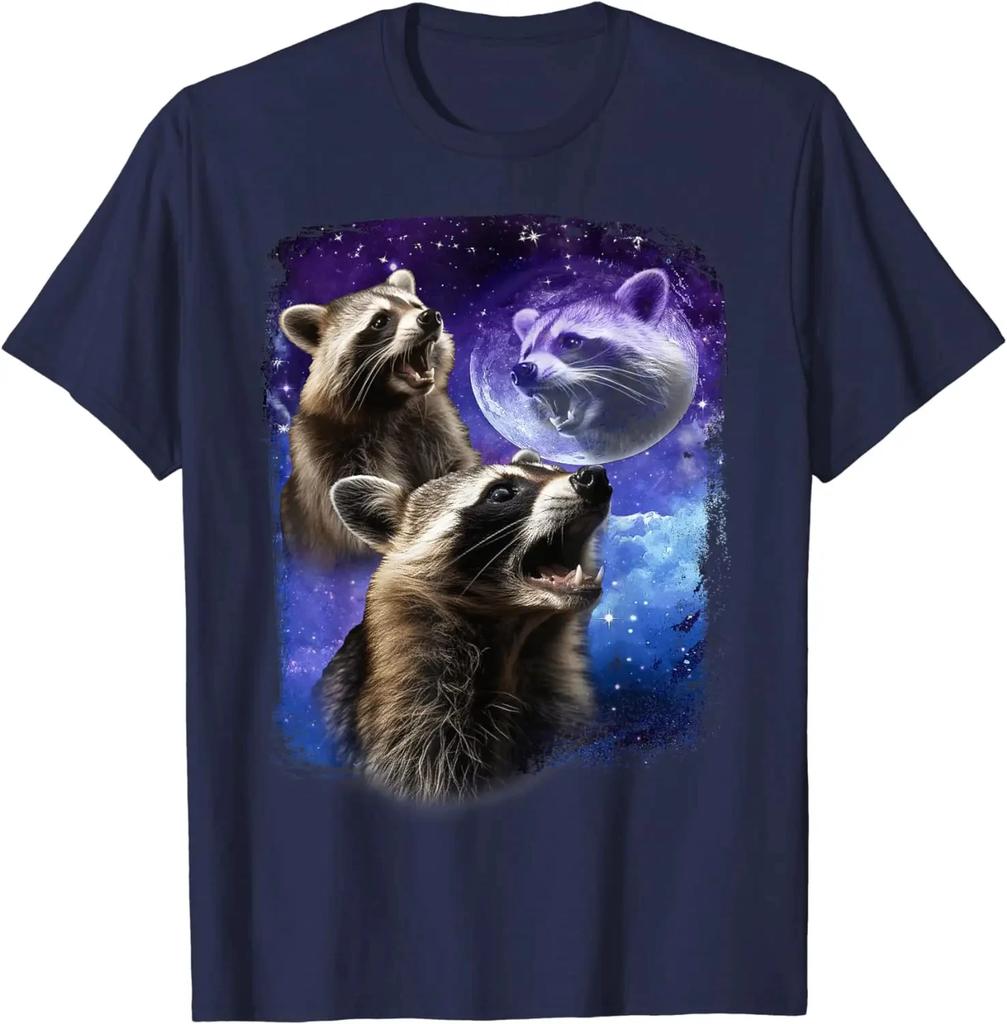 Funny 3 Racoon Moon Howling Raccoon Head Funny for Men Women Kid T-Shirt Casual Cotton Daily Four Seasons Tees Tshirt Streetwear