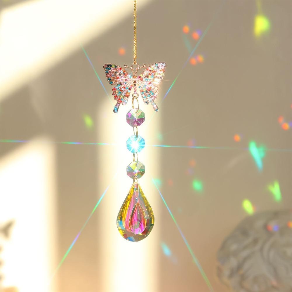 Diamant Kjærlighet Stjerne Sommerfugl Hengende Glassprismer Fargerikt Krystallanheng Vindu Hage