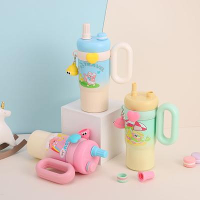 Hochwertiger Cartoon süß lustiger Strohbecher doppelwandig 316 Edelstahl Thermoskanne Wasserbecher Haushalt Griff Kaffeetasse
