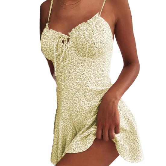 Dámské Sexy Špagetová Ramínka Hrudní Obvaz Květinový Potisk Široký Spodní Lem Štíhlé Mini Šaty