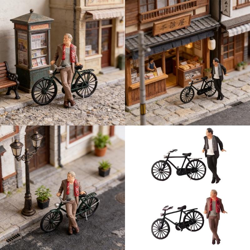 Gentleman Bike Figures Set 1:64 Scale Hand Painted Miniature Figures People for Dioramas Props,Photography Collectors