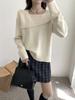 2026 Autumn Korean Style Elegant Beaded Lapel One-Shoulder Knit Sweater